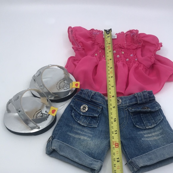 Build A Bear Outfit Pink Chiffon Top, Jeans and Jewelled Metallic Sandals - Picture 6 of 7